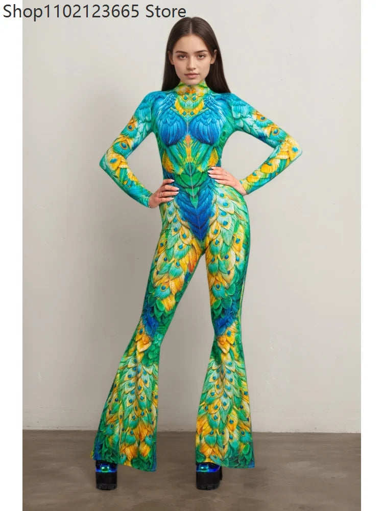 Combinaison Imprimé Perroquet Femme - Costume de Scène Jambes Larges – vue 7