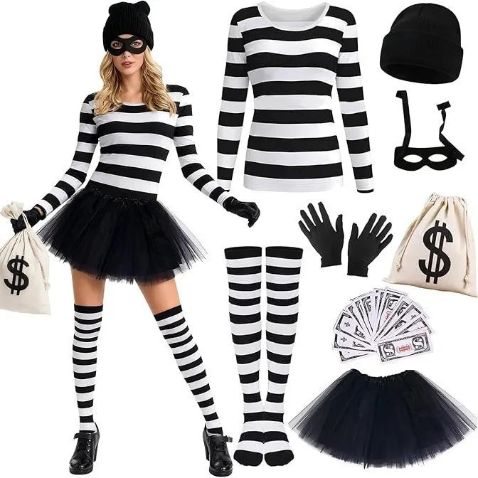Déguisement Prisonnière Braqueuse Femme – Tenue Rayée Complète