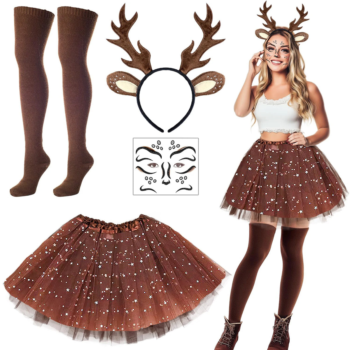 Kit Renne Femme – Bois, Tutu, Chaussettes et Tatouages