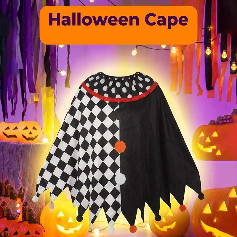 Déguisement Clown Adulte – Cape à Damier Noir et Blanc avec Gants – vue 2