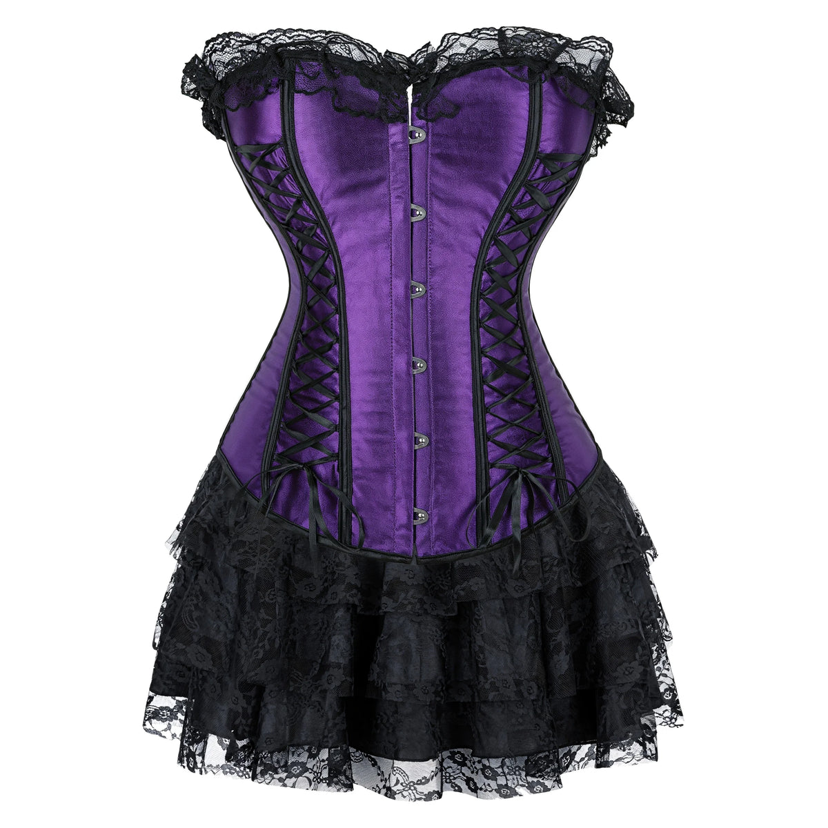 Robe Corset Gothique Violette en Satin à Lacets – vue 12