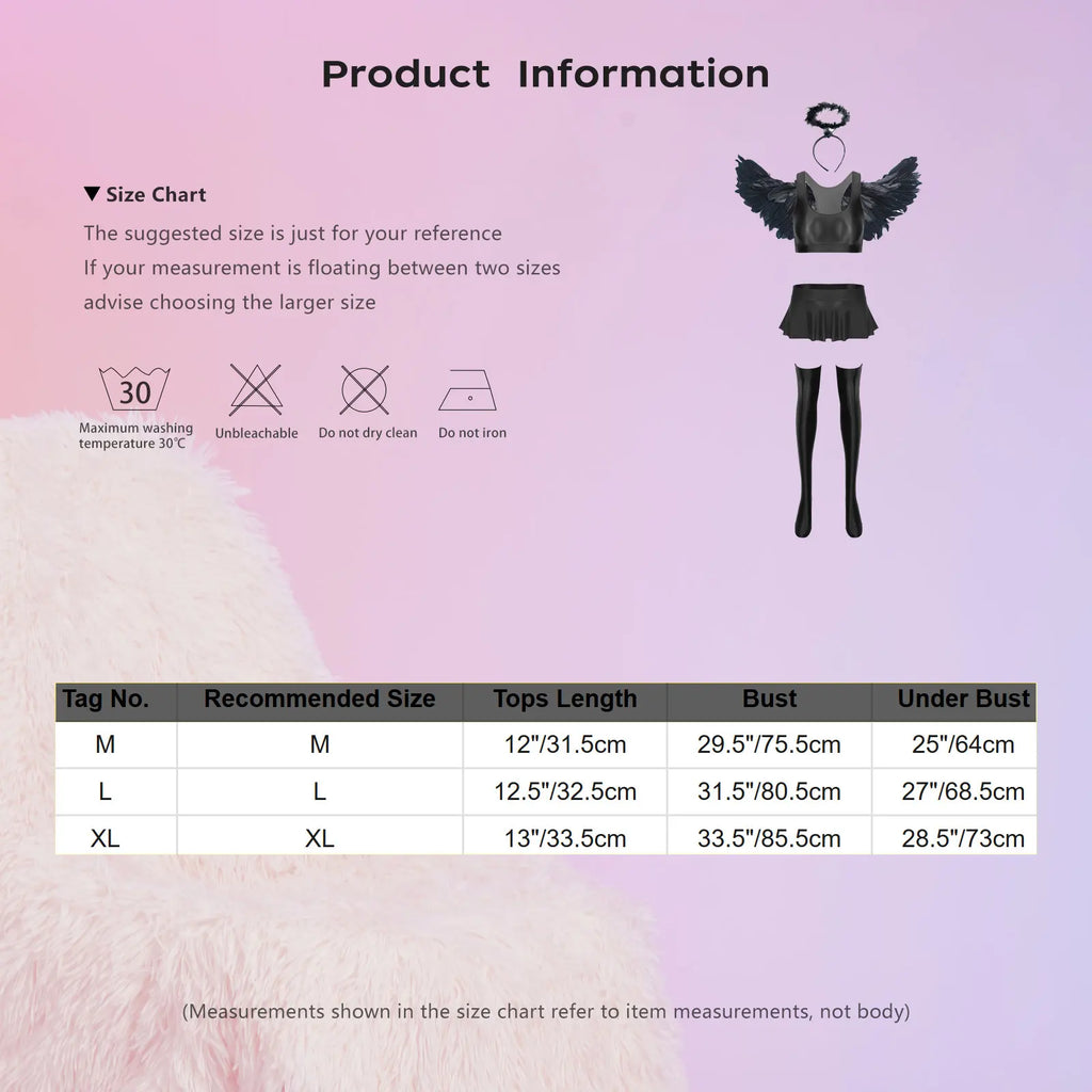 Déguisement Ange Sexy – Crop Top Brillant, Mini-Jupe, Bas et Ailes – vue 5