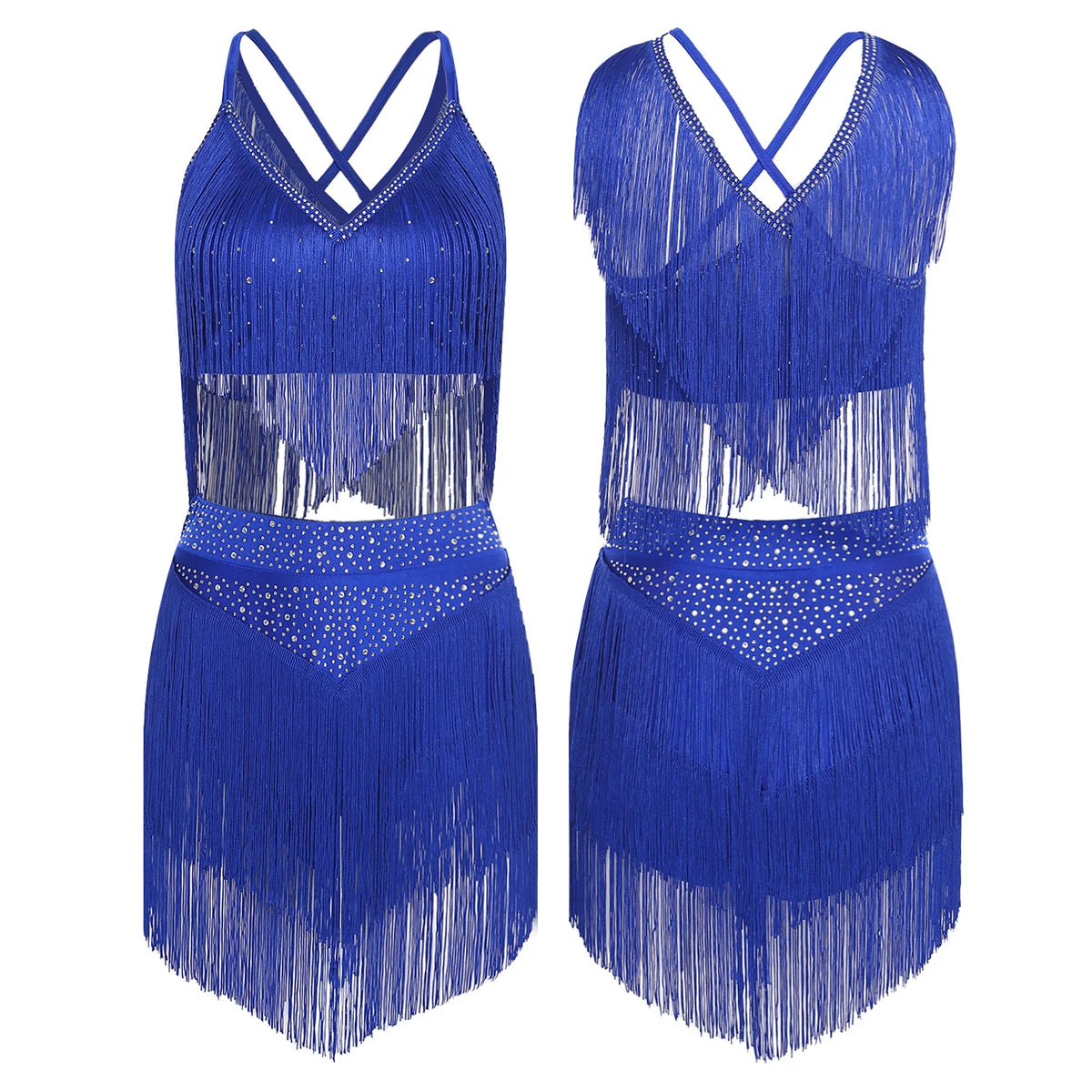 Costume de Danse Samba Latine Femme - Haut à Franges et Jupe à Pompons – vue 11