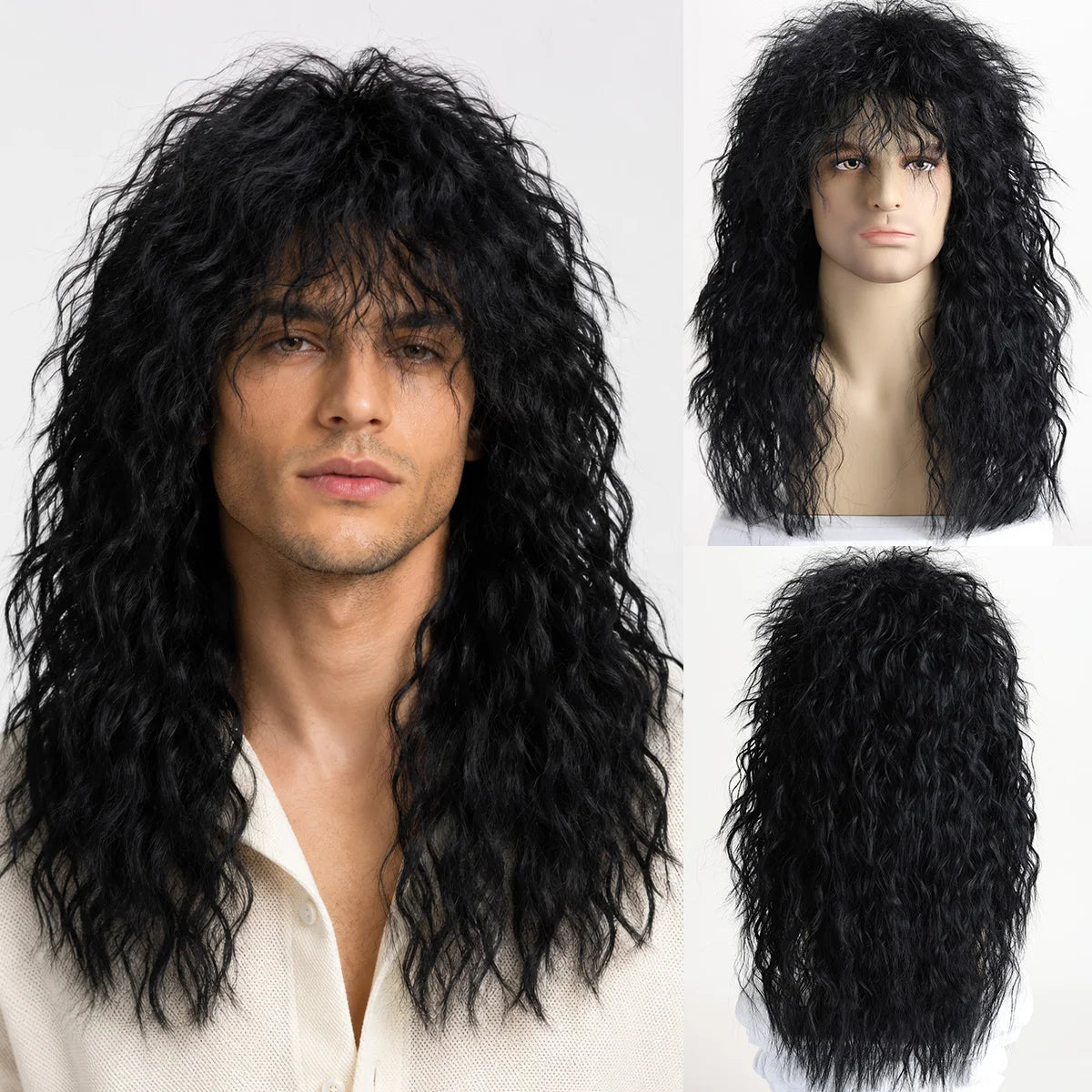 Perruque Rock Années 70-80 Longue Bouclée Homme – vue 8