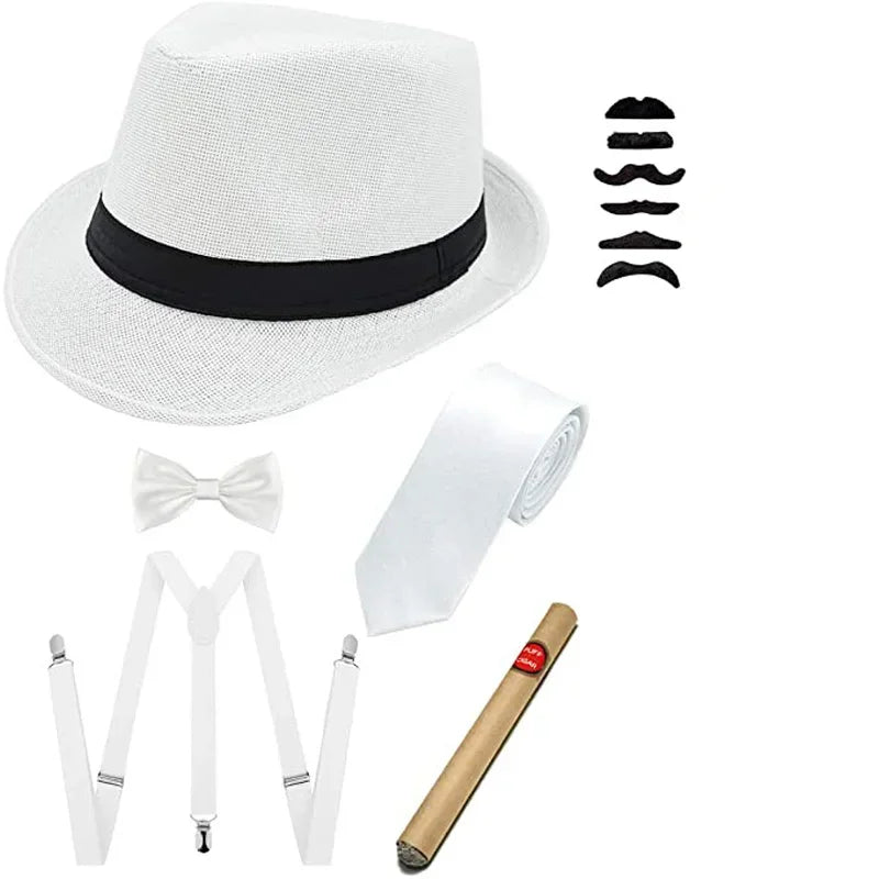 Kit Gangster Années 20 Homme – Chapeau Panama, Cravate et Cigare – vue 7