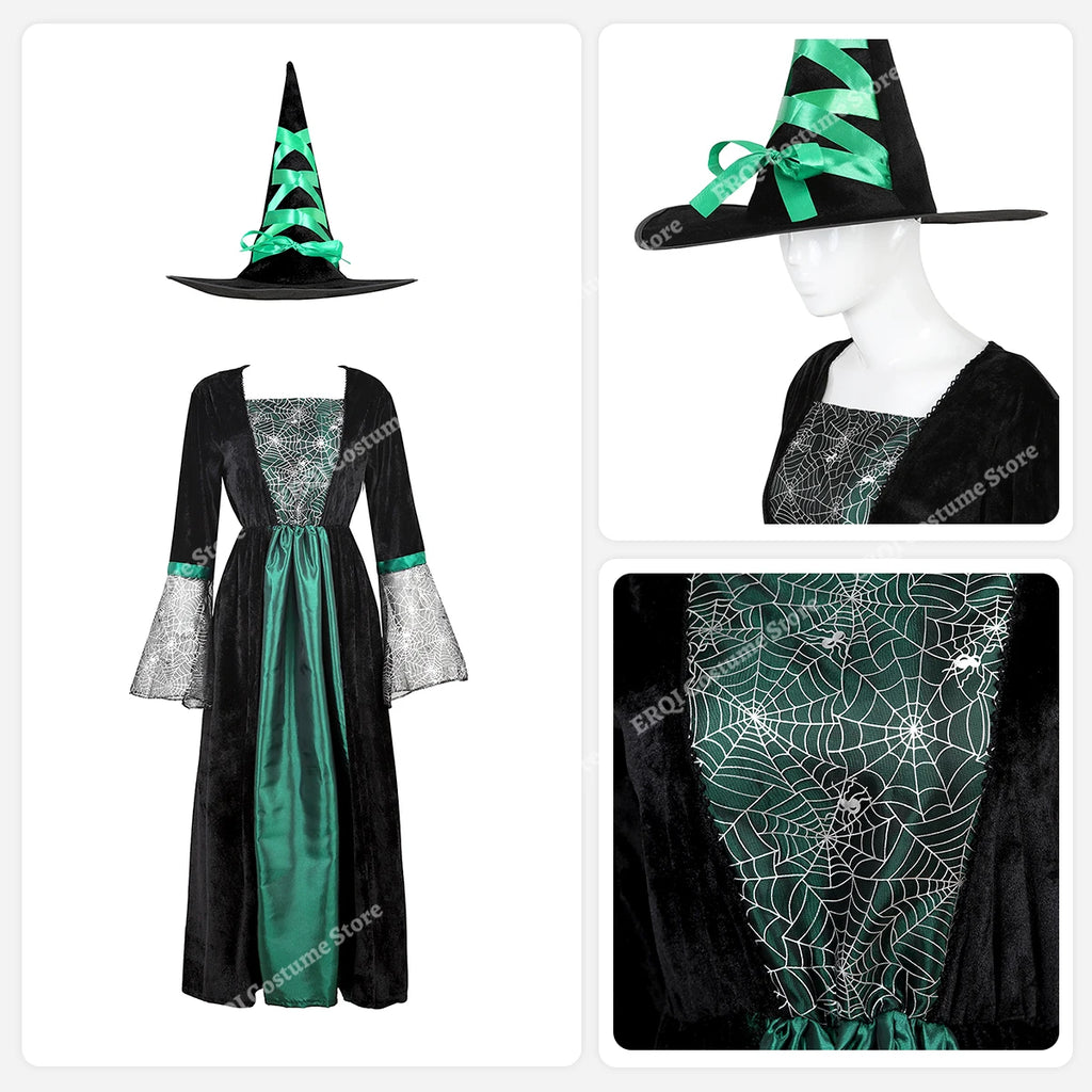 Robe de Sorcière Femme à Manches en Dentelle Araignée avec Chapeau – vue 5