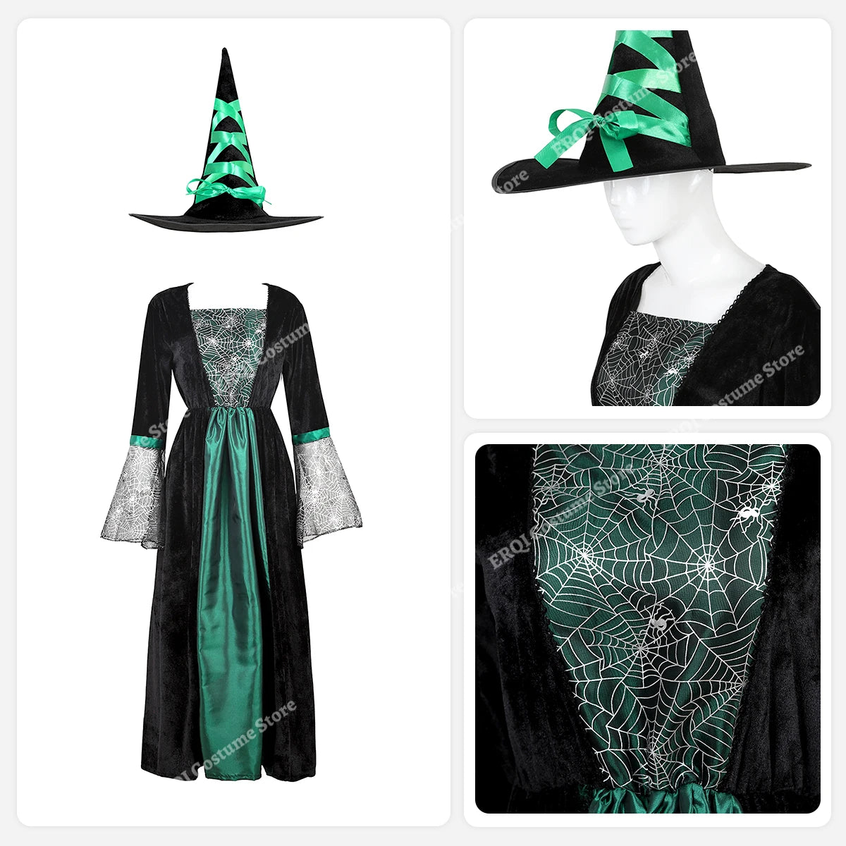 Robe de Sorcière Femme à Manches en Dentelle Araignée avec Chapeau – vue 5