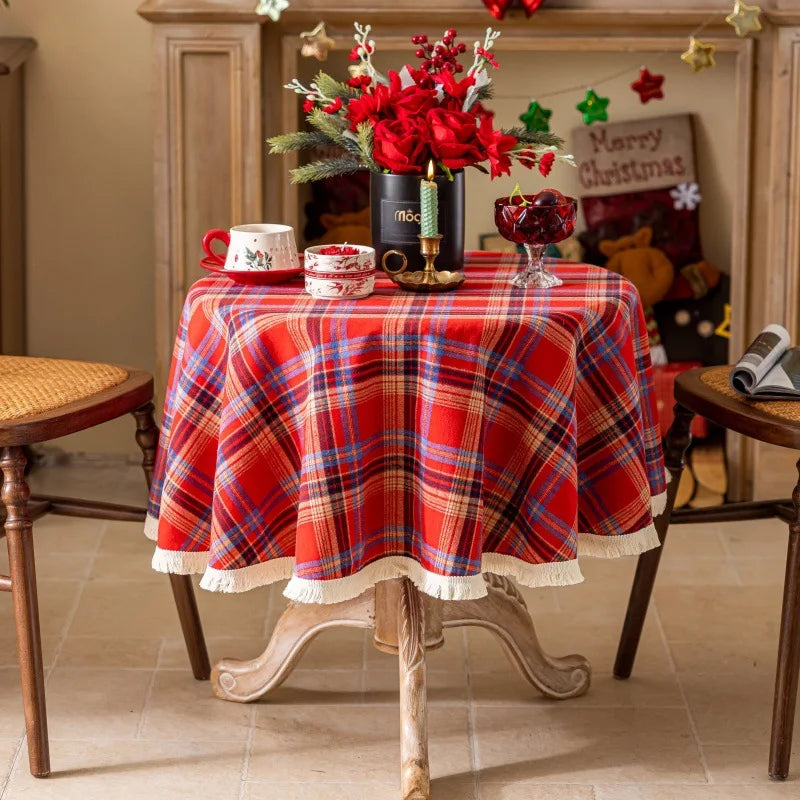 Nappe Ronde de Noël Vintage à Carreaux Rouge et Vert – vue 10