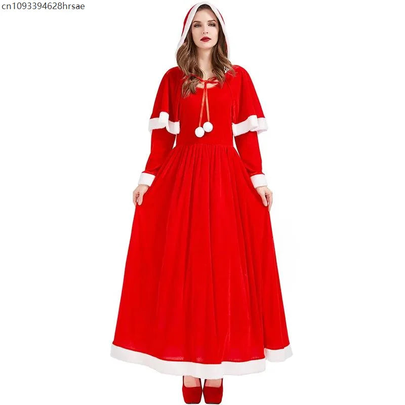 Robe Longue de Noël à Capuche Femme – Rouge ou Verte – vue 5