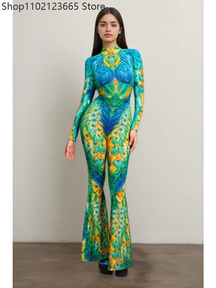 Combinaison Imprimé Perroquet Femme - Costume de Scène Jambes Larges – vue 2