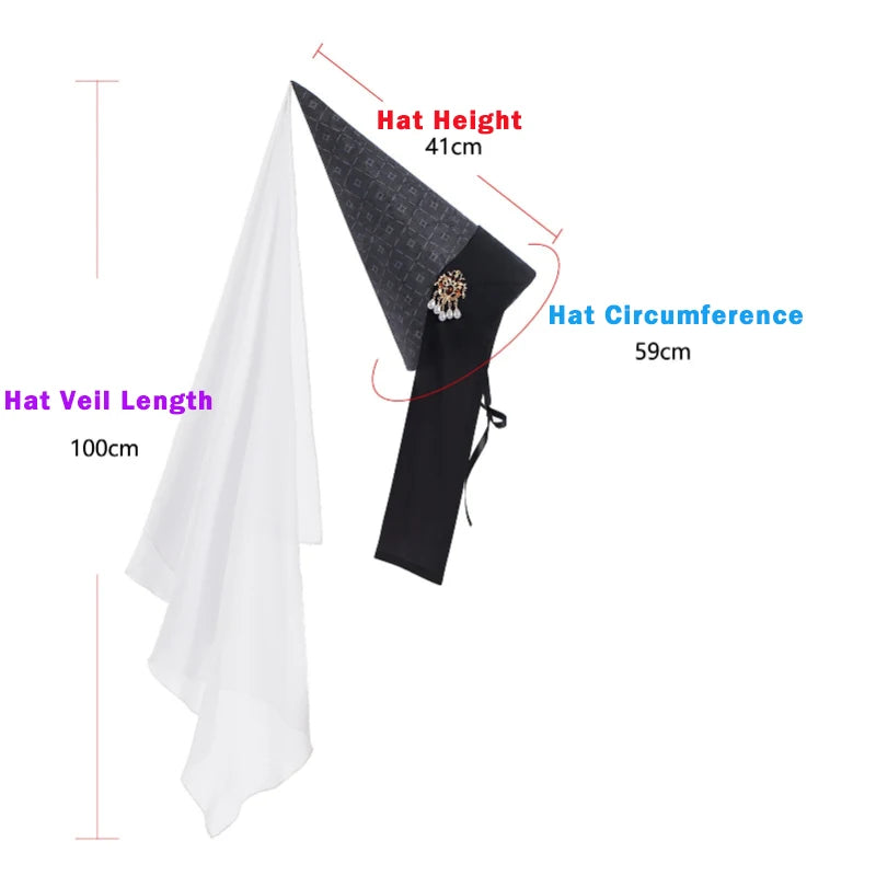 Chapeau Pointu de Sorcière avec Voile Blanc – vue 7