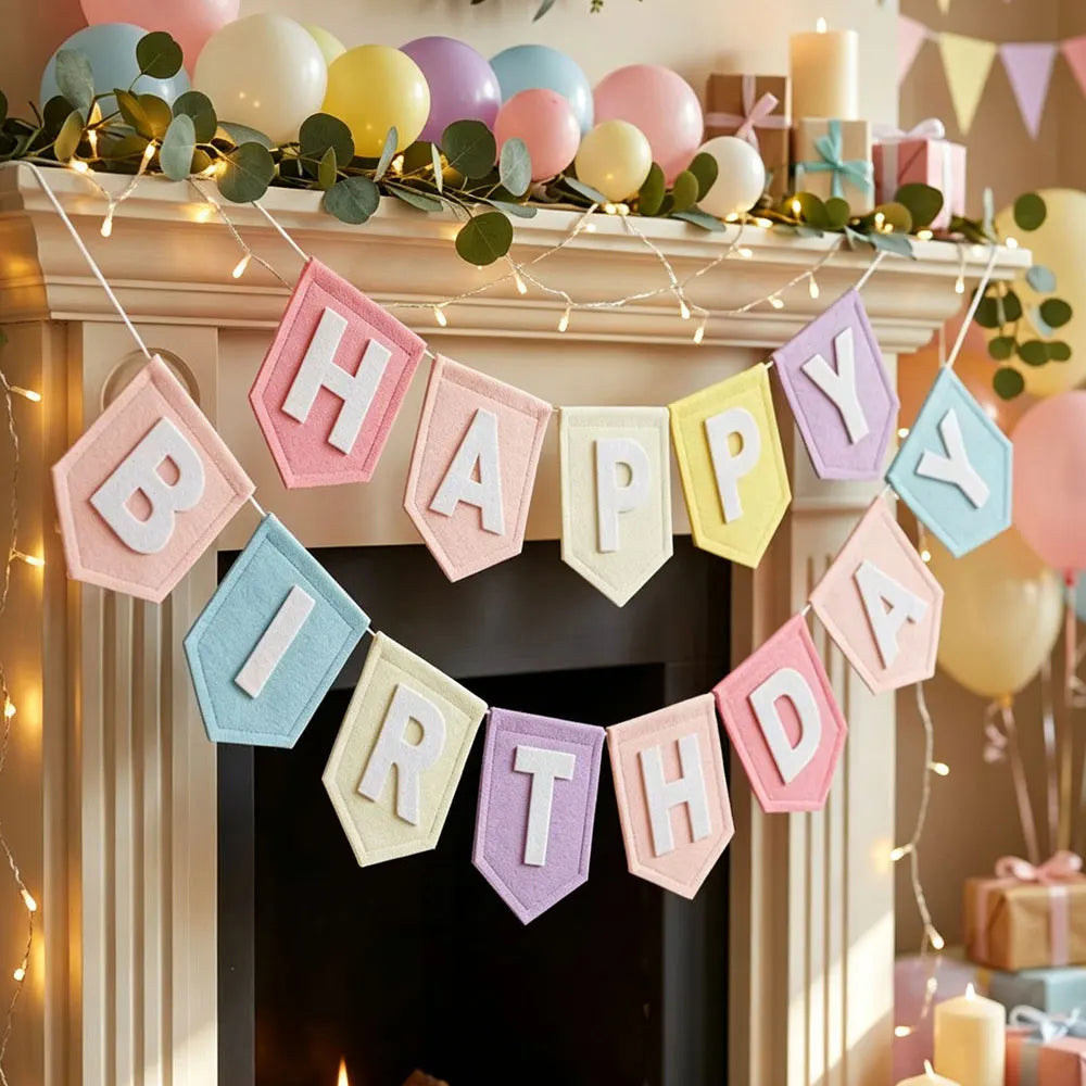 Guirlande Happy Birthday Feutrine Macaron Pastel – vue 2