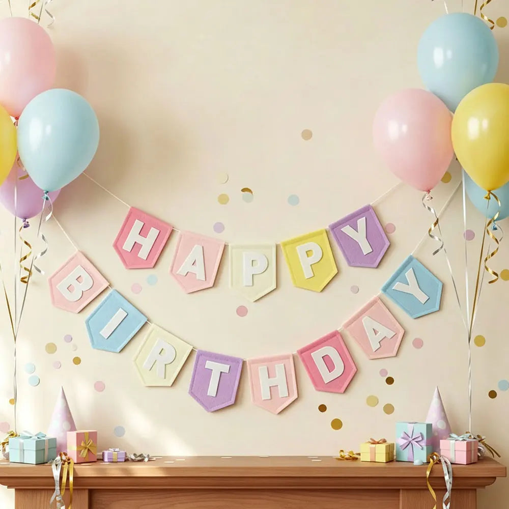 Guirlande Happy Birthday Feutrine Macaron Pastel – vue 3