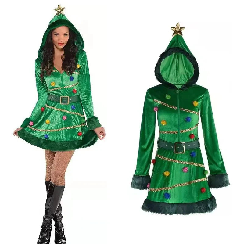 Robe Mère Noël Sapin à Sequins avec Capuche – vue 6