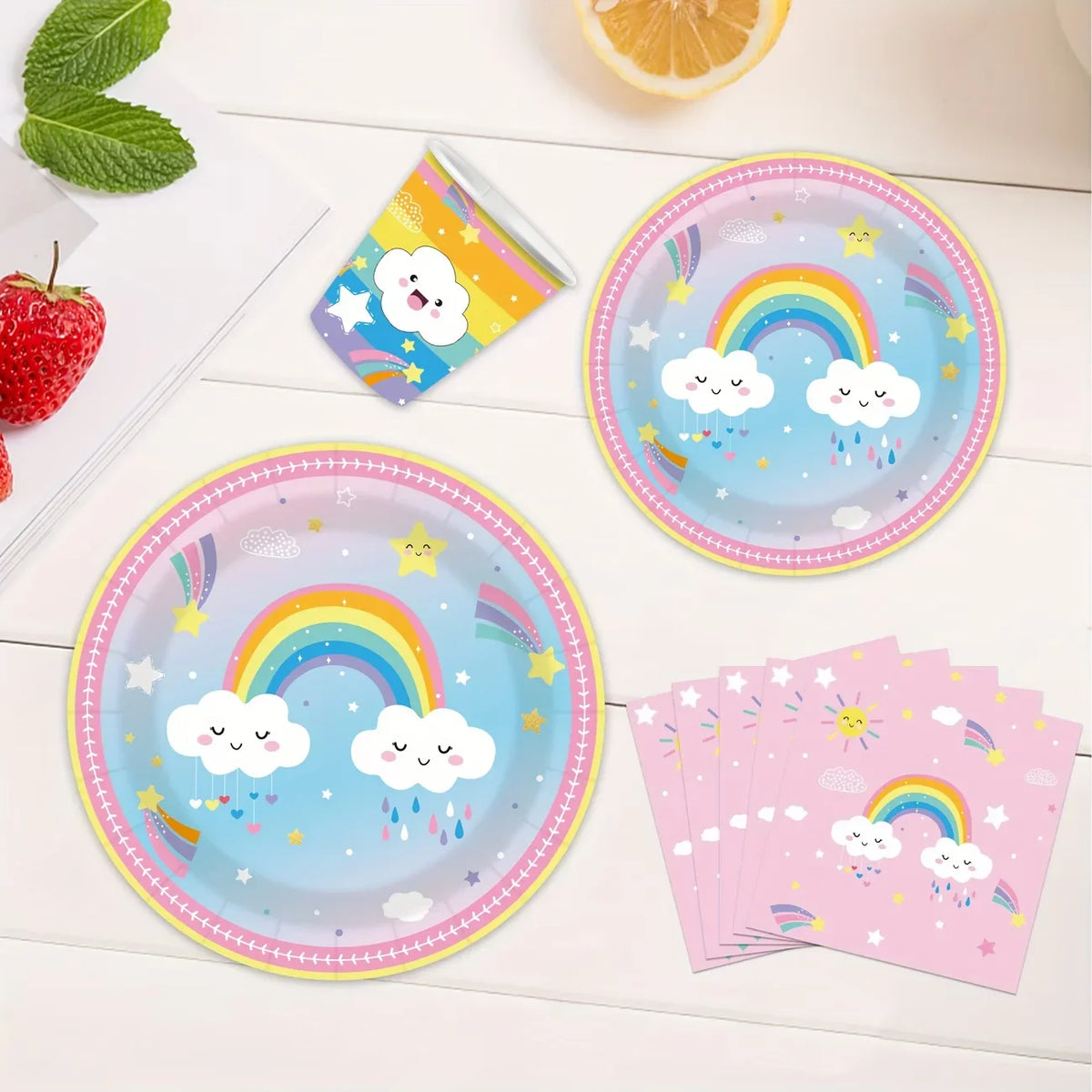 Vaisselle Jetable Nuage Arc-en-Ciel - Assiettes Gobelets Serviettes – vue 2
