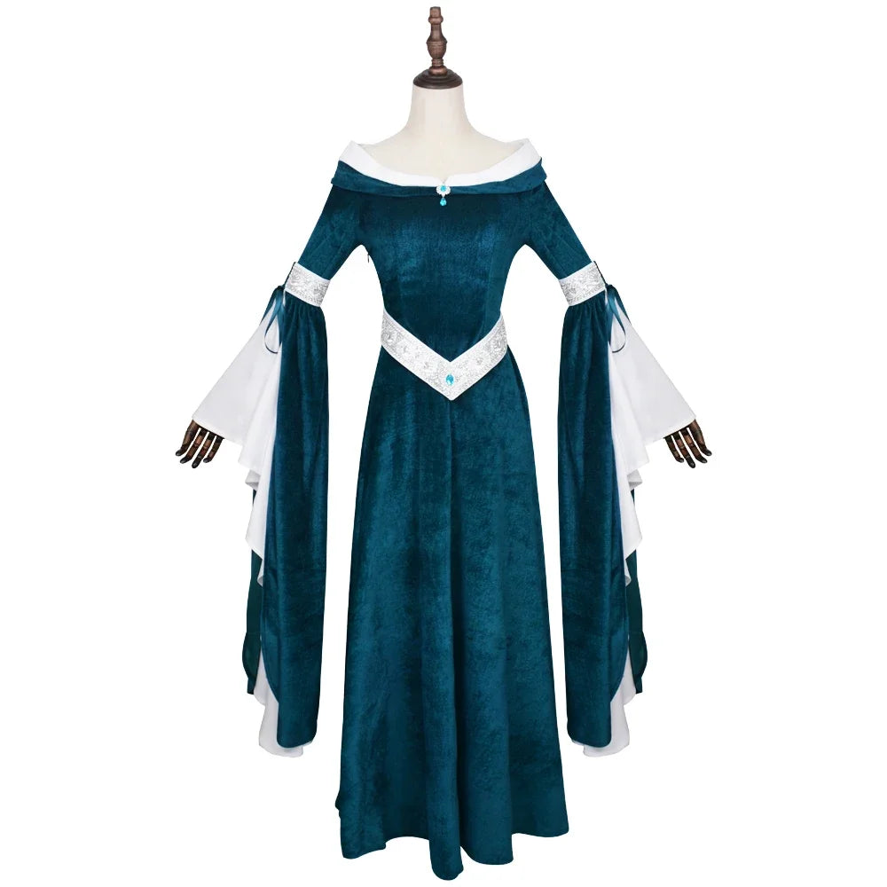 Robe d'Elfe Médiévale en Velours Bleu Canard – vue 6