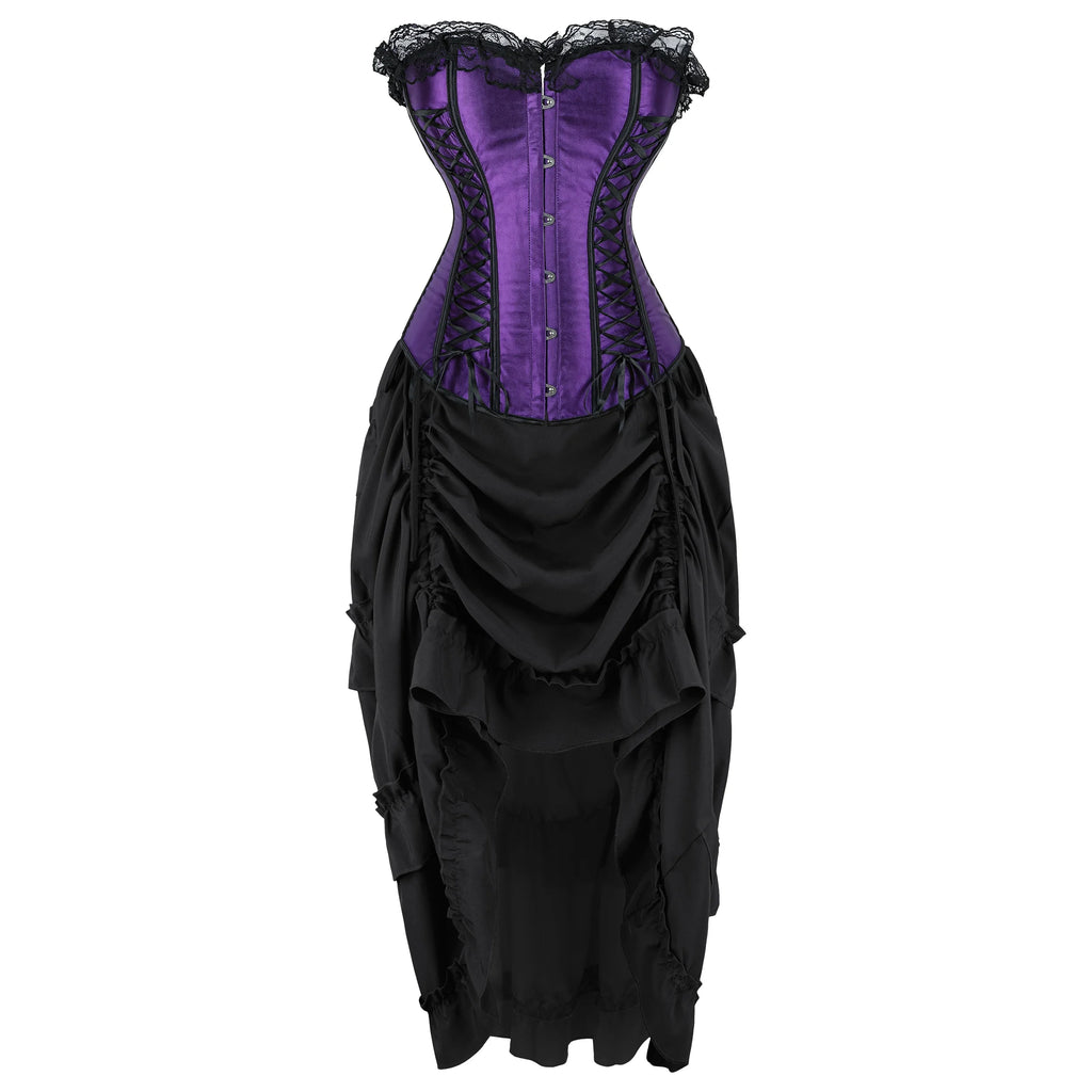 Robe Corset Gothique Violette en Satin à Lacets – vue 4