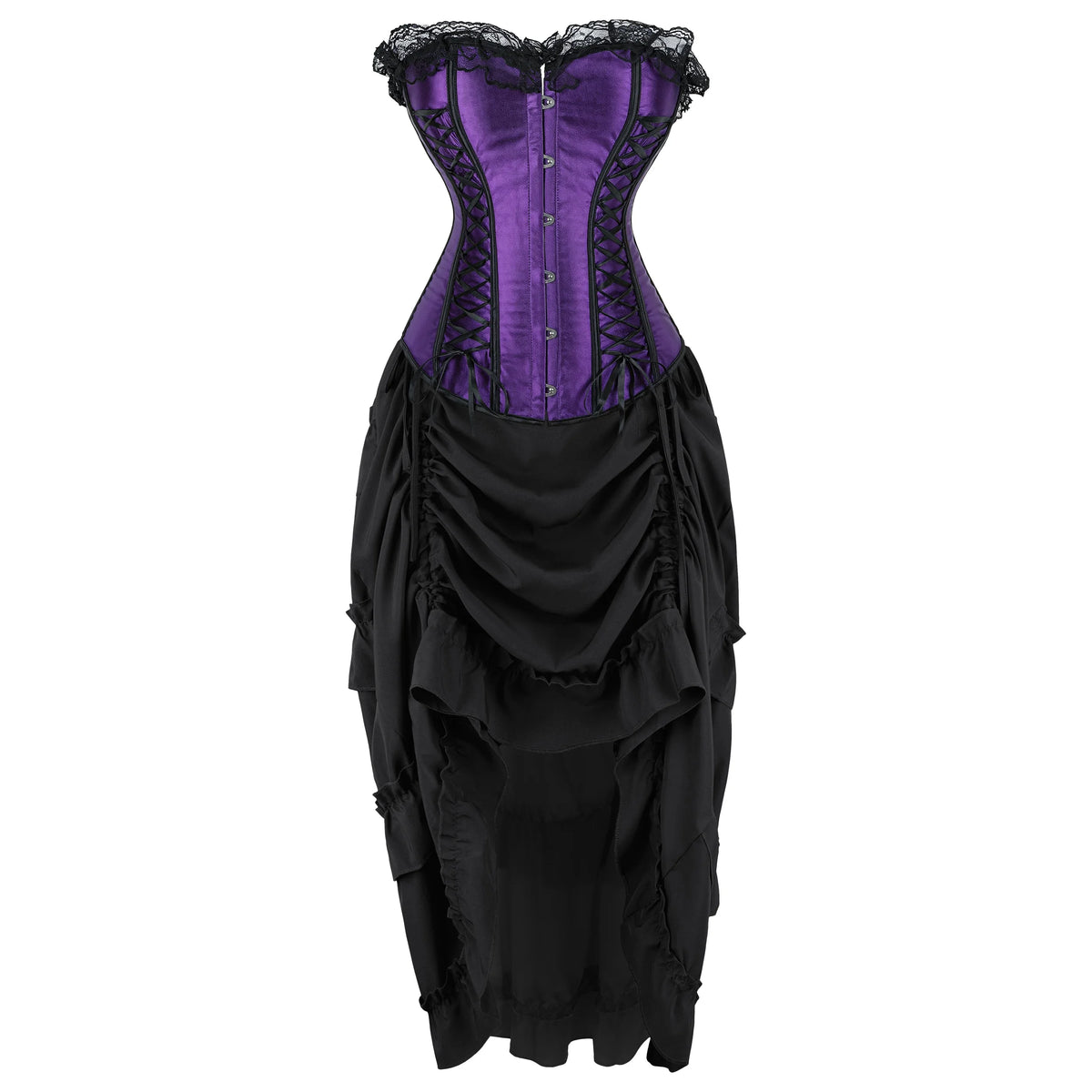 Robe Corset Gothique Violette en Satin à Lacets – vue 4