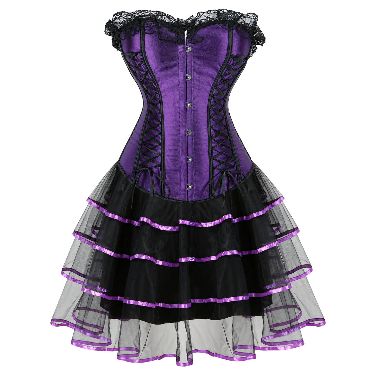Robe Corset Gothique Violette en Satin à Lacets – vue 10