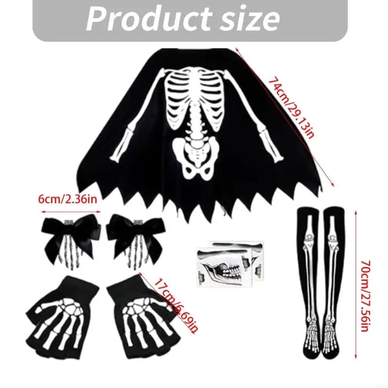 Kit Squelette – Cape, Gants et Barrettes – vue 3