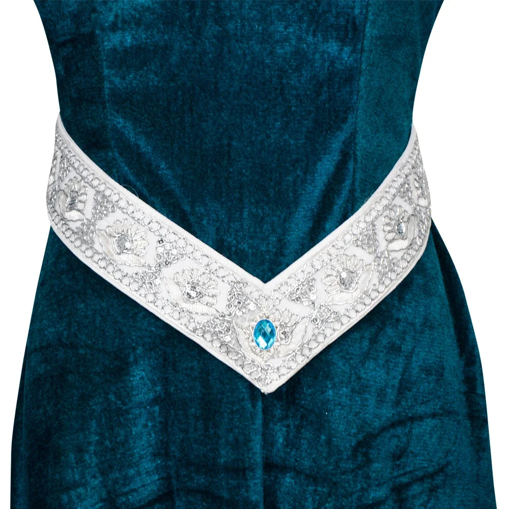 Robe d'Elfe Médiévale en Velours Bleu Canard – vue 4