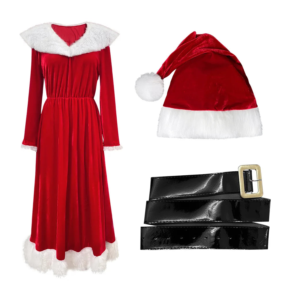 Robe Mère Noël Vintage Manches Longues avec Bonnet – vue 8