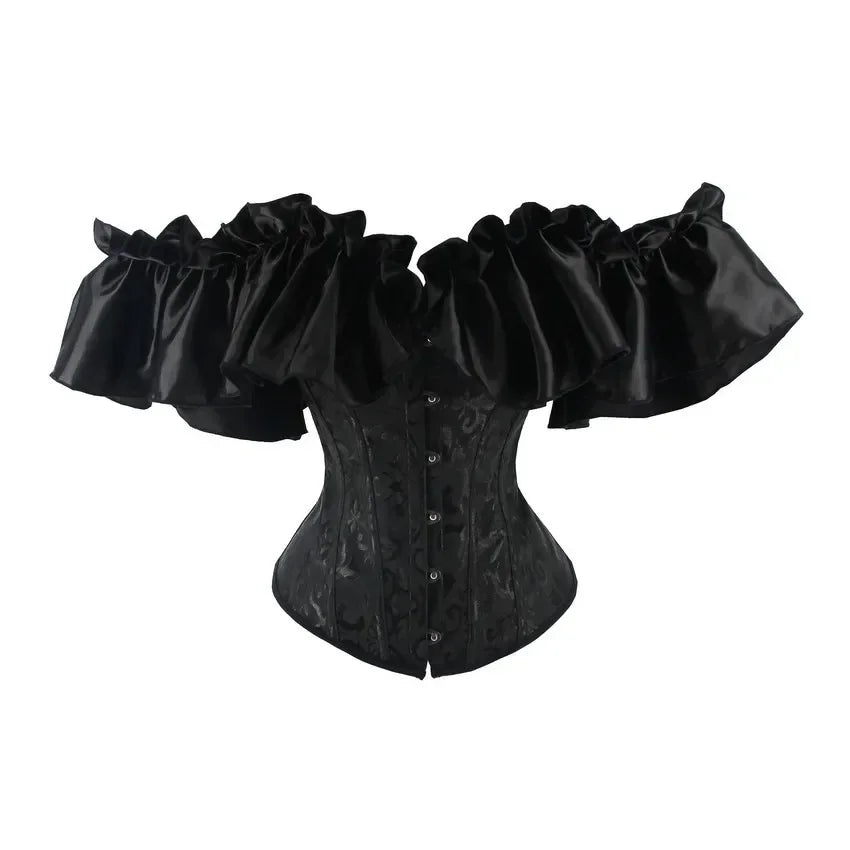 Robe Corset Gothique Noire Épaules Dénudées avec Jupe – vue 4