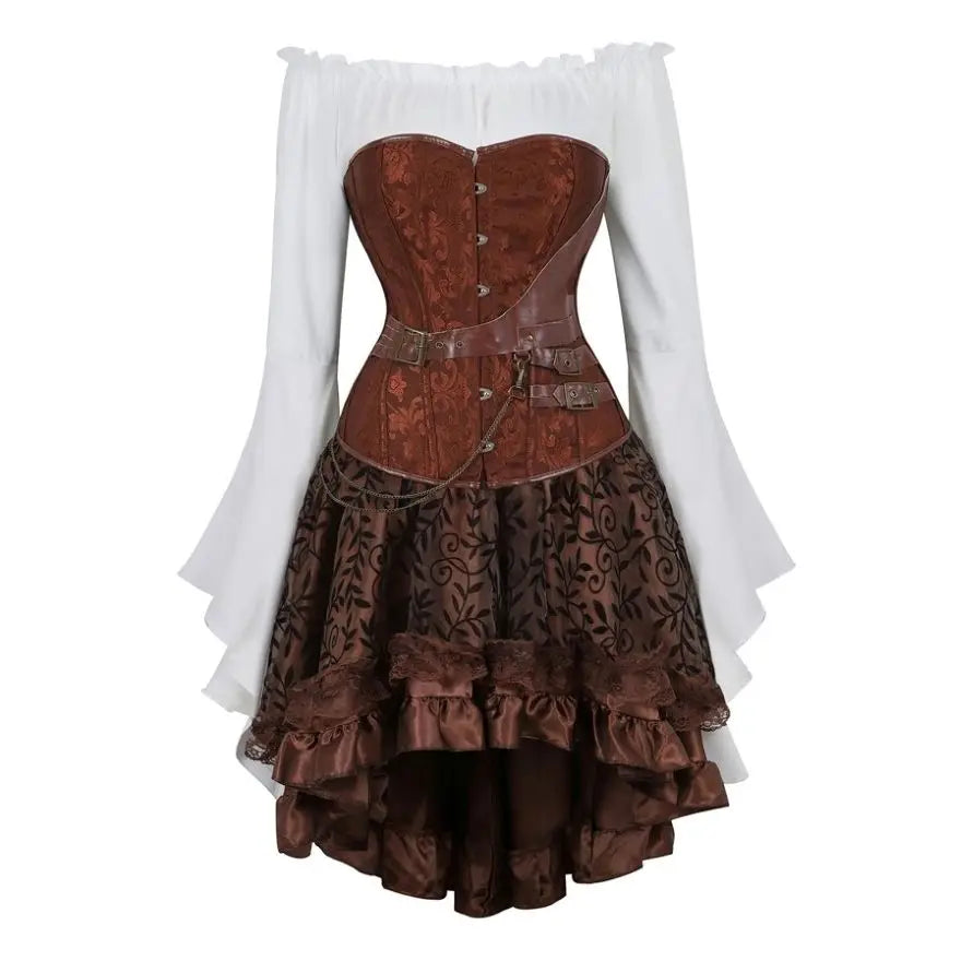 Déguisement Pirate Steampunk Femme 3 Pièces – Corset, Blouse et Jupe – vue 20