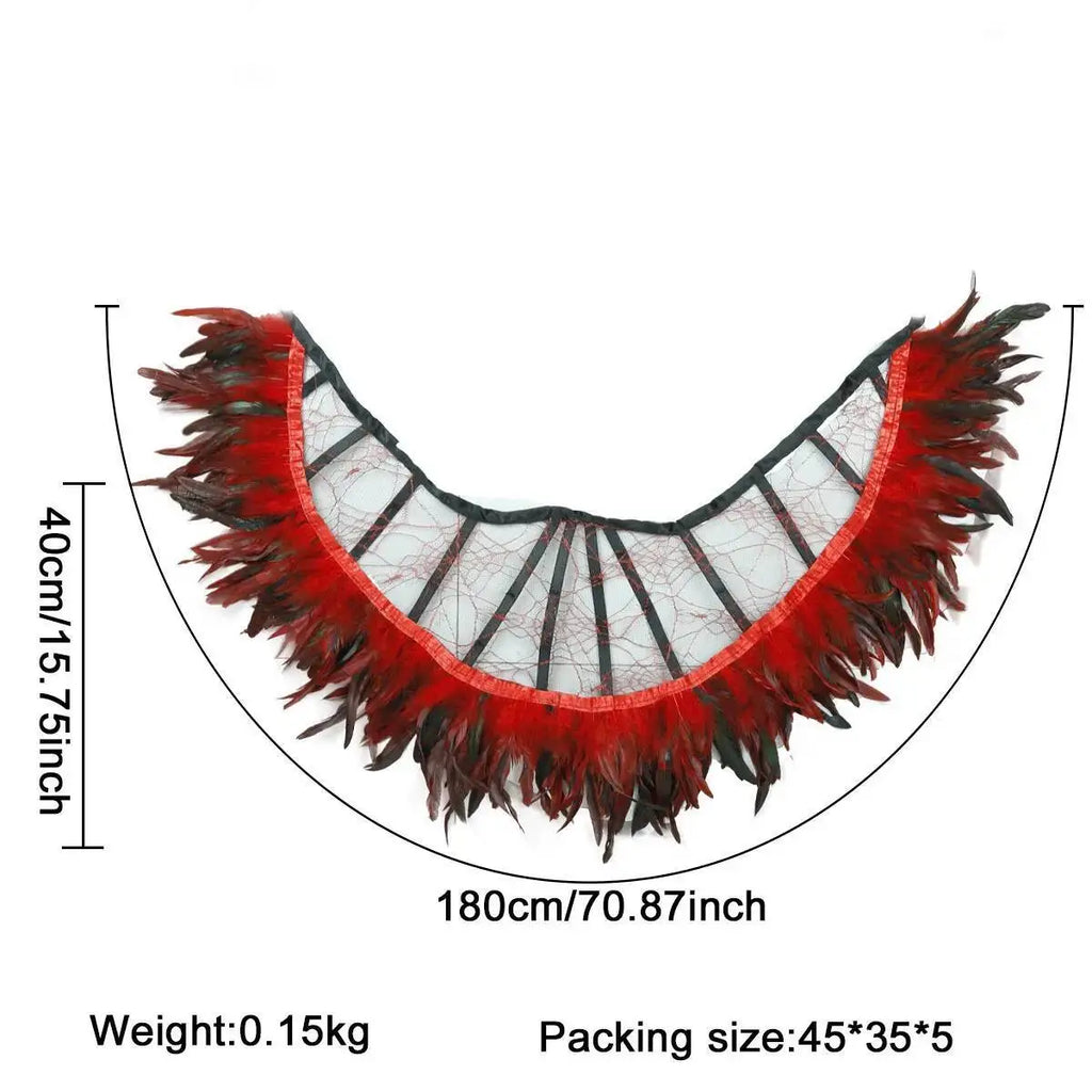 Cape Gothique en Plumes Noires à Col en Dentelle – vue 3