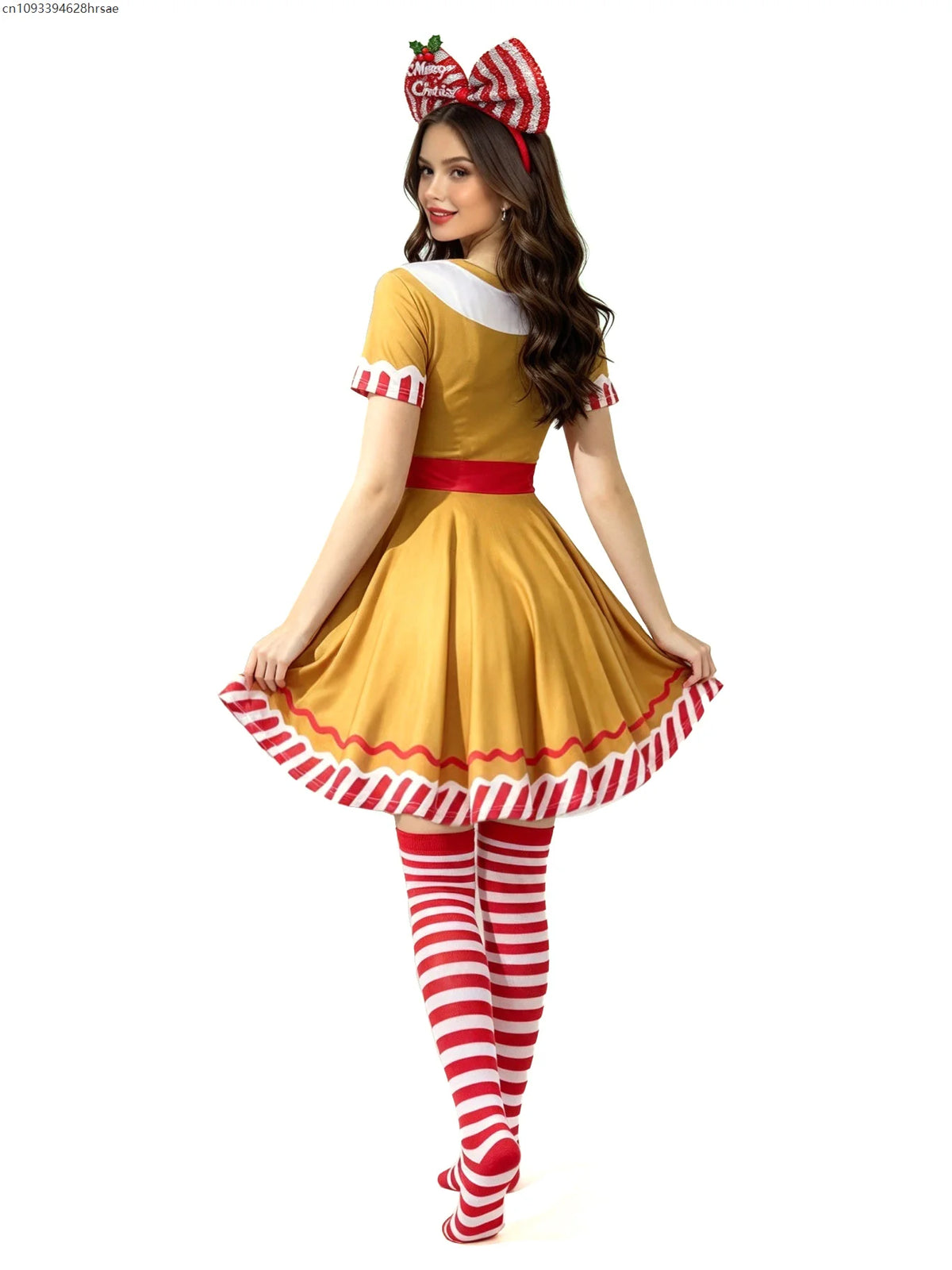 Robe Pain d'Épices Femme avec Serre-Tête et Chaussettes Rayées – vue 2