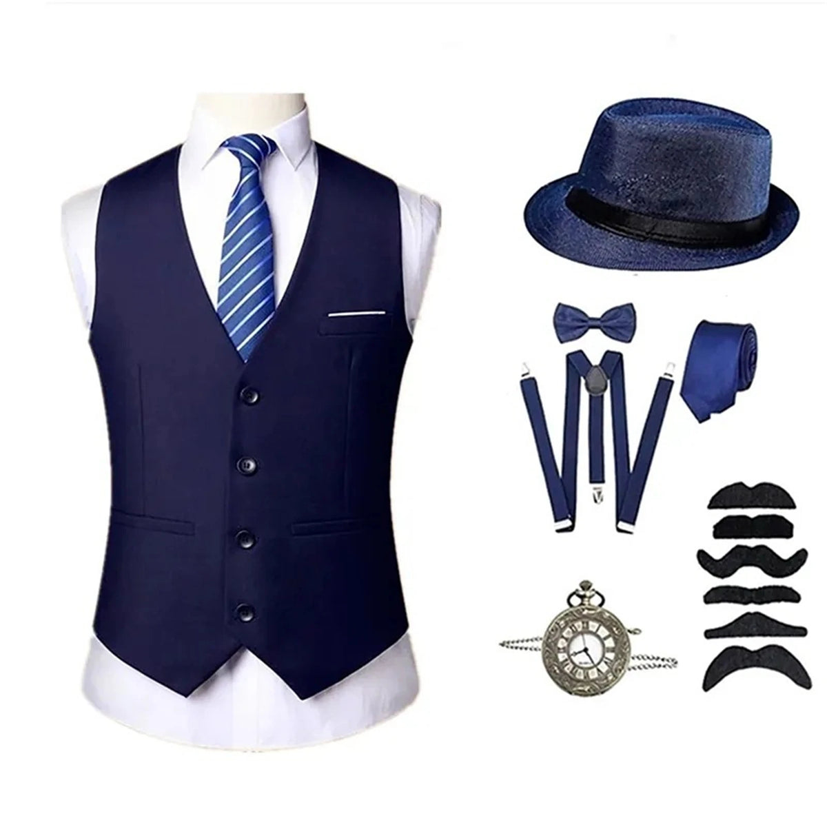 Costume Rétro Années 20 Homme – Gilet, Chapeau, Cravate et Montre – vue 3