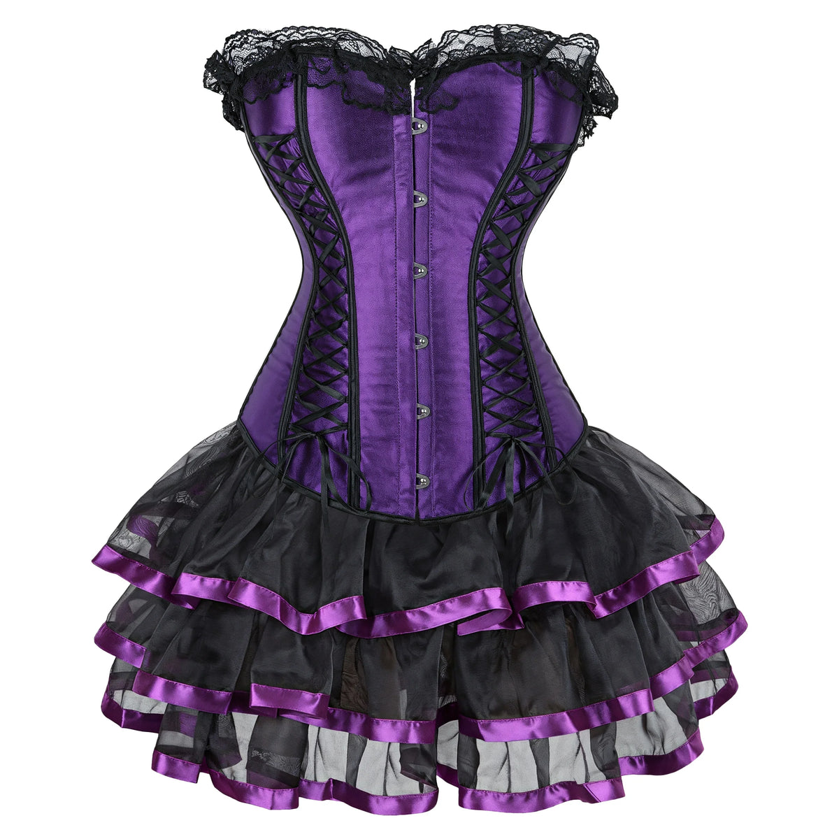 Robe Corset Gothique Violette en Satin à Lacets