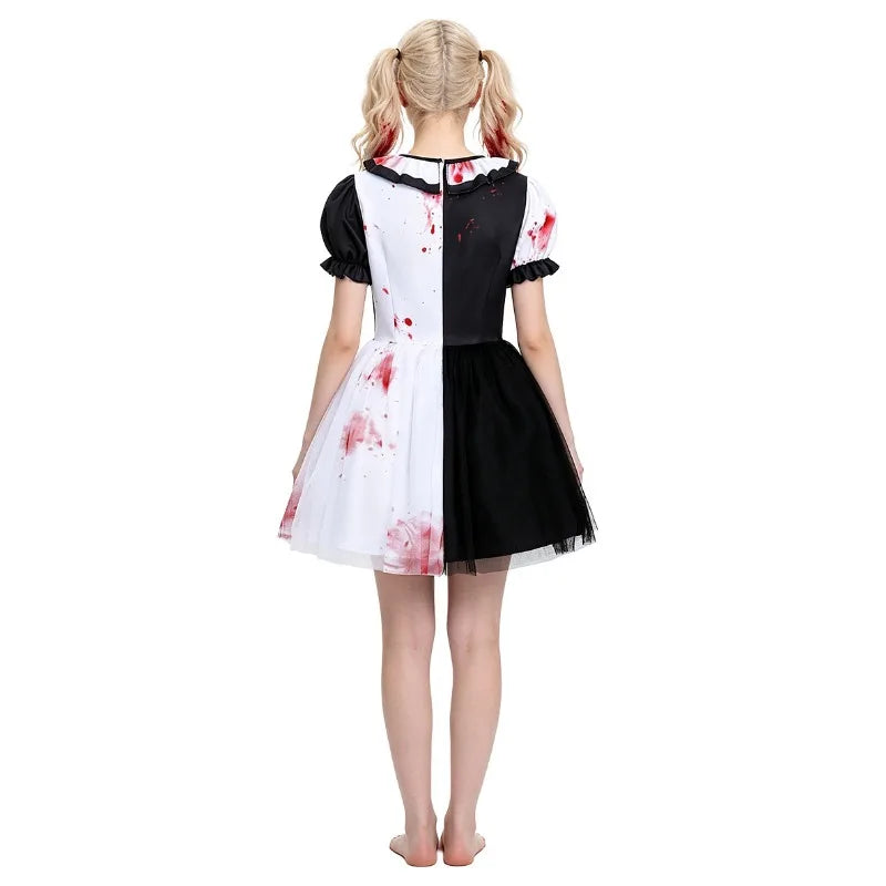 Déguisement Clown Sanglant Femme – Robe Tutu Noire et Blanche – vue 4
