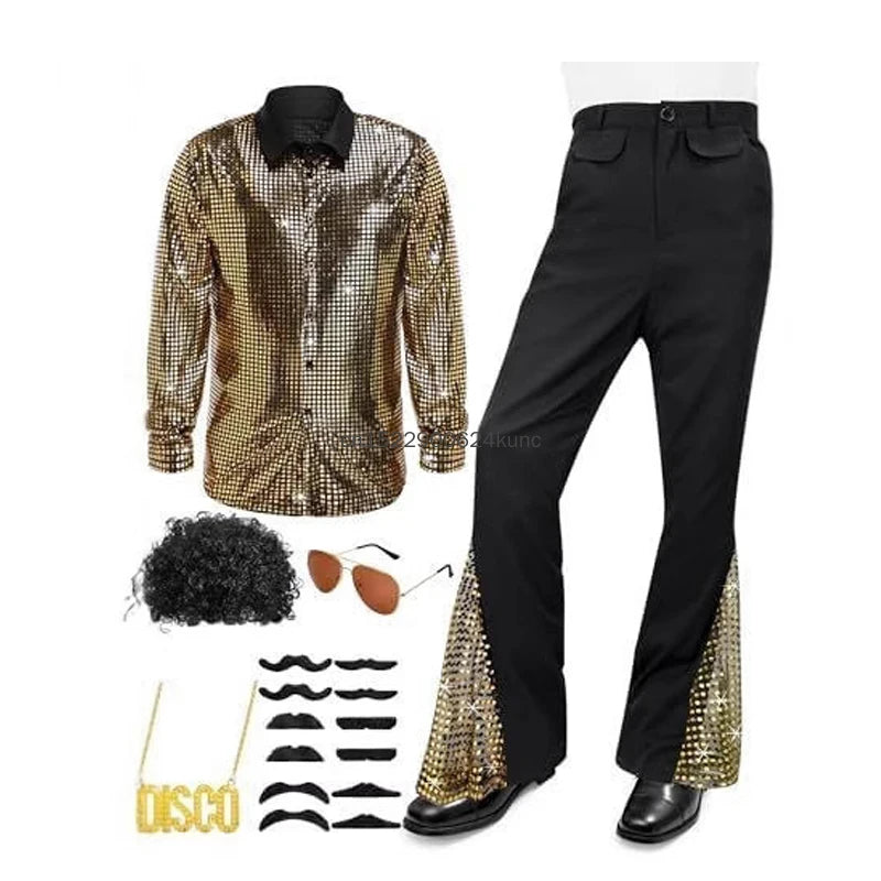 Costume Disco Homme – Chemise Dorée et Pantalon Pattes d'Éléphant – vue 5