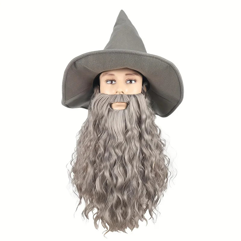 Chapeau de Sorcier avec Cheveux Argentés – Halloween – vue 2