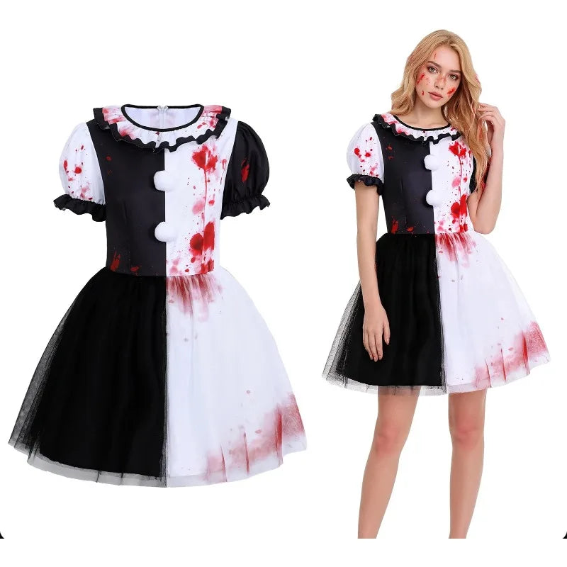 Déguisement Clown Sanglant Femme – Robe Tutu Noire et Blanche