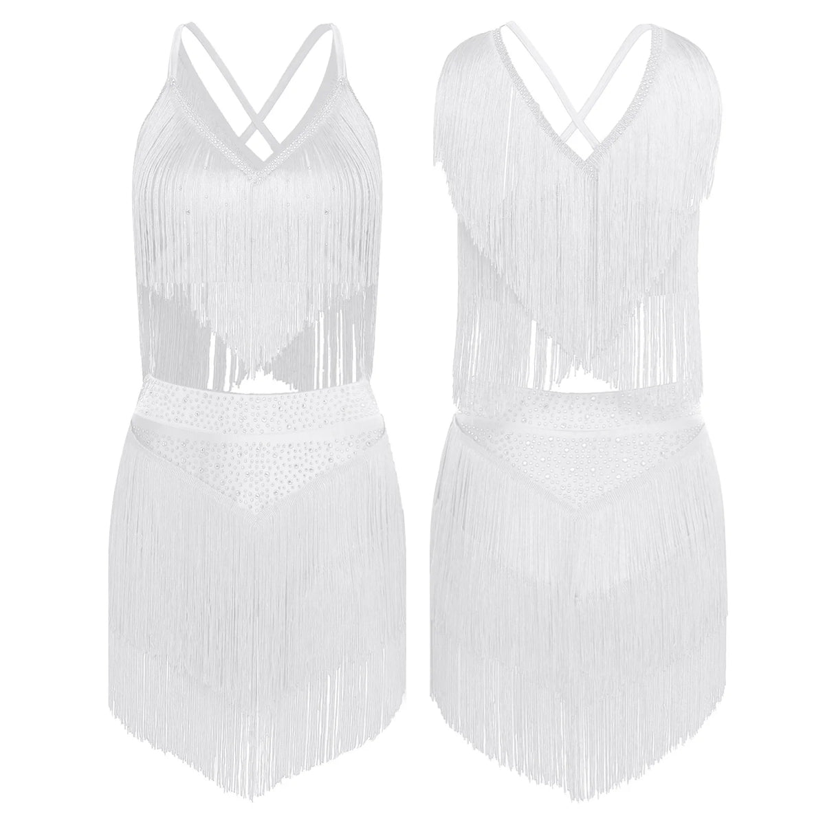 Costume de Danse Samba Latine Femme - Haut à Franges et Jupe à Pompons – vue 8