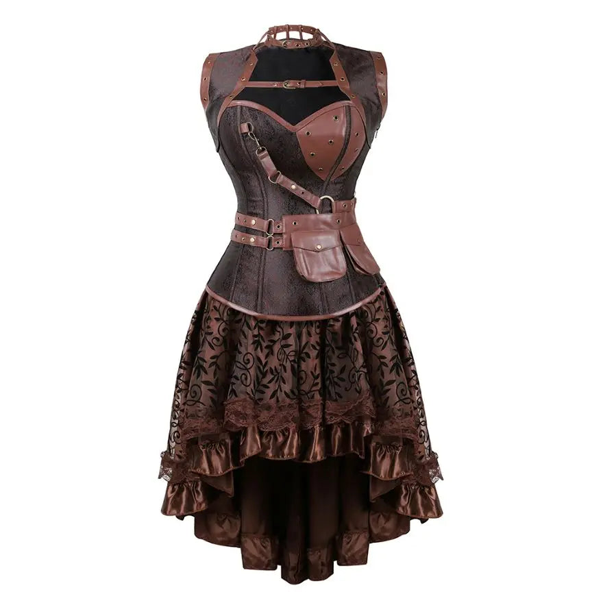 Ensemble Corset Steampunk Sexy et Jupe Asymétrique