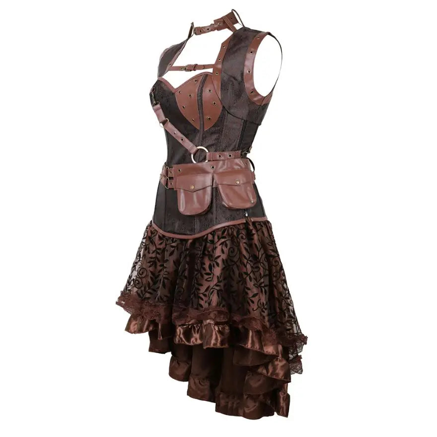 Ensemble Corset Steampunk Sexy et Jupe Asymétrique – vue 2