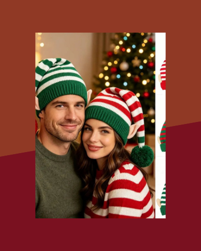 Bonnet de Lutin Rayé avec Oreilles et Pompon - photo premium Panoplia
